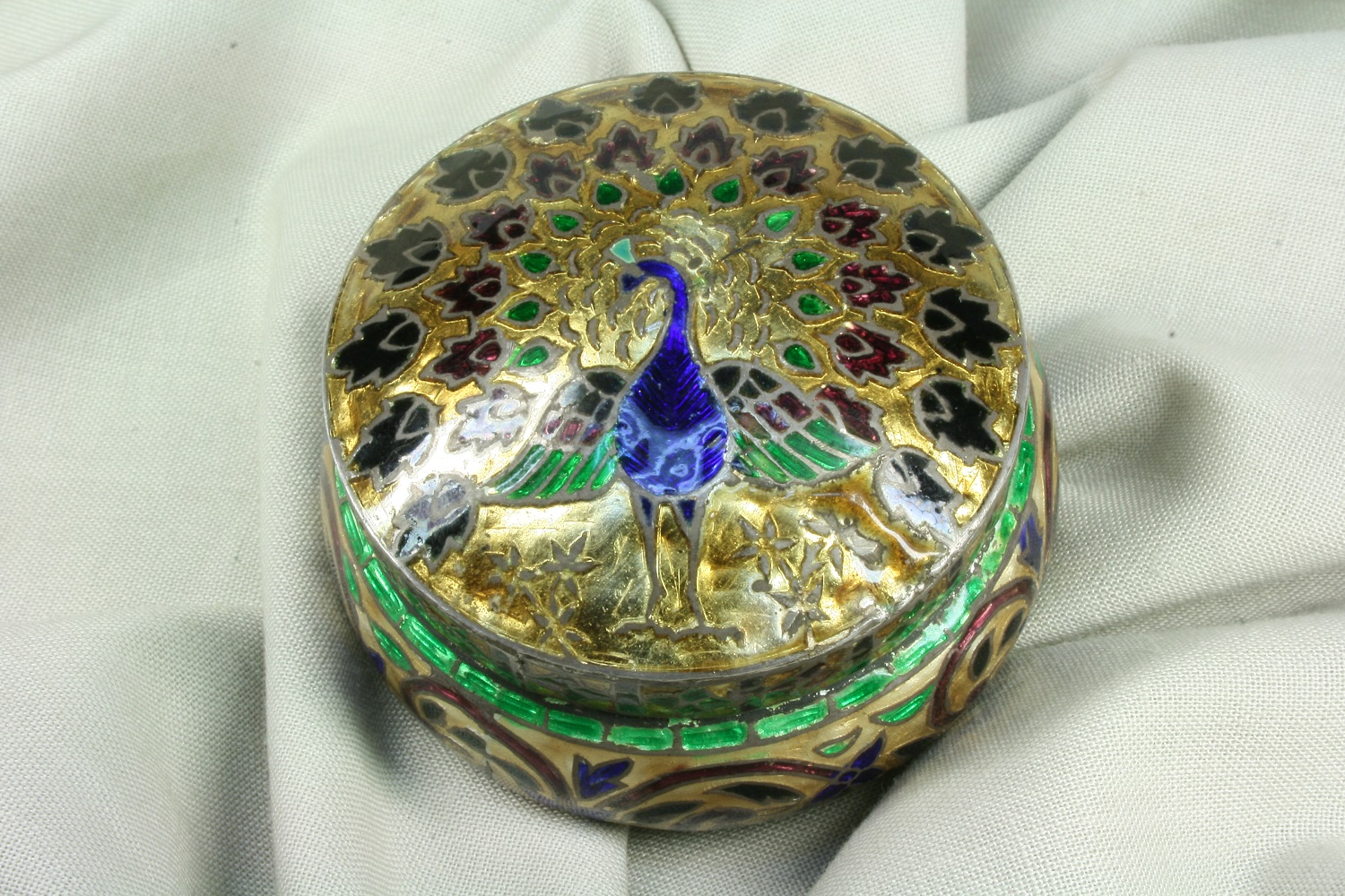 Antiguedades de CAJA DE METAL Y ESMALTE CLOISONNE ART DECÓ PAVO REAL