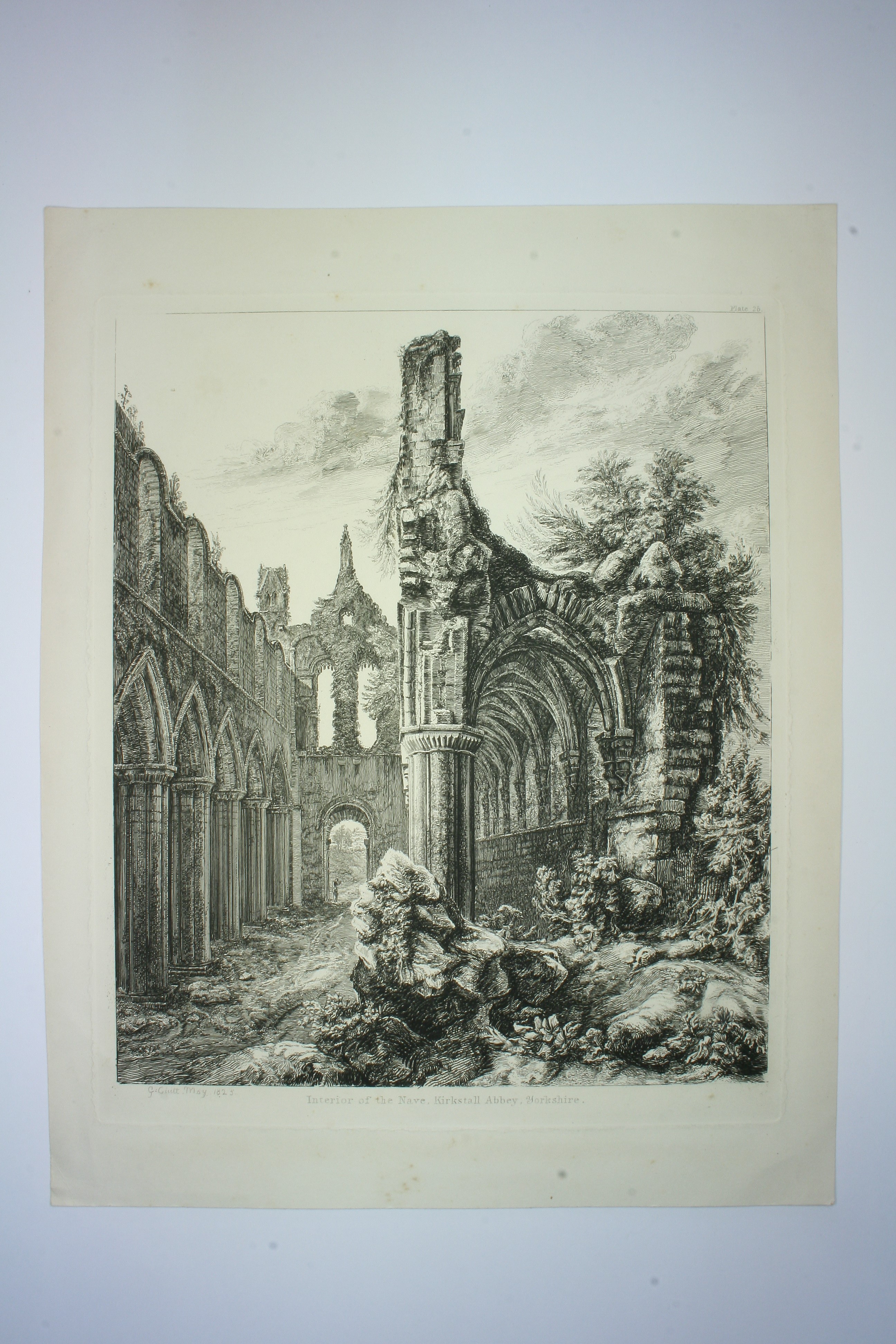 Antiguedades de GRABADO DE GEORGE CUITT KIRKSTALL ABBEY SXIX  