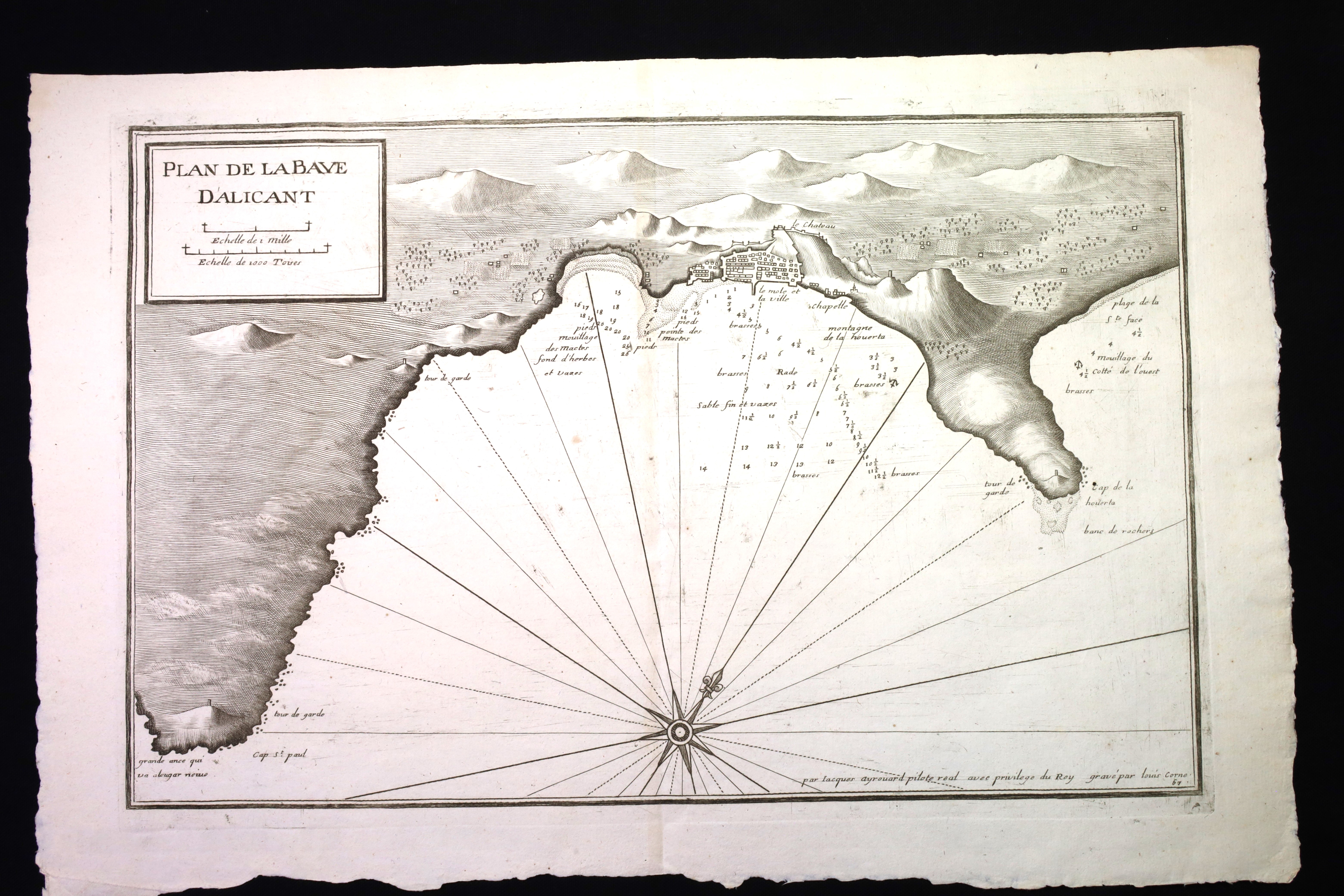 Antiguedades de GRABADO PLANO BAHÍA DE ALICANTE CARTA NÁUTICA JACQUES AYROUARD SXVIII