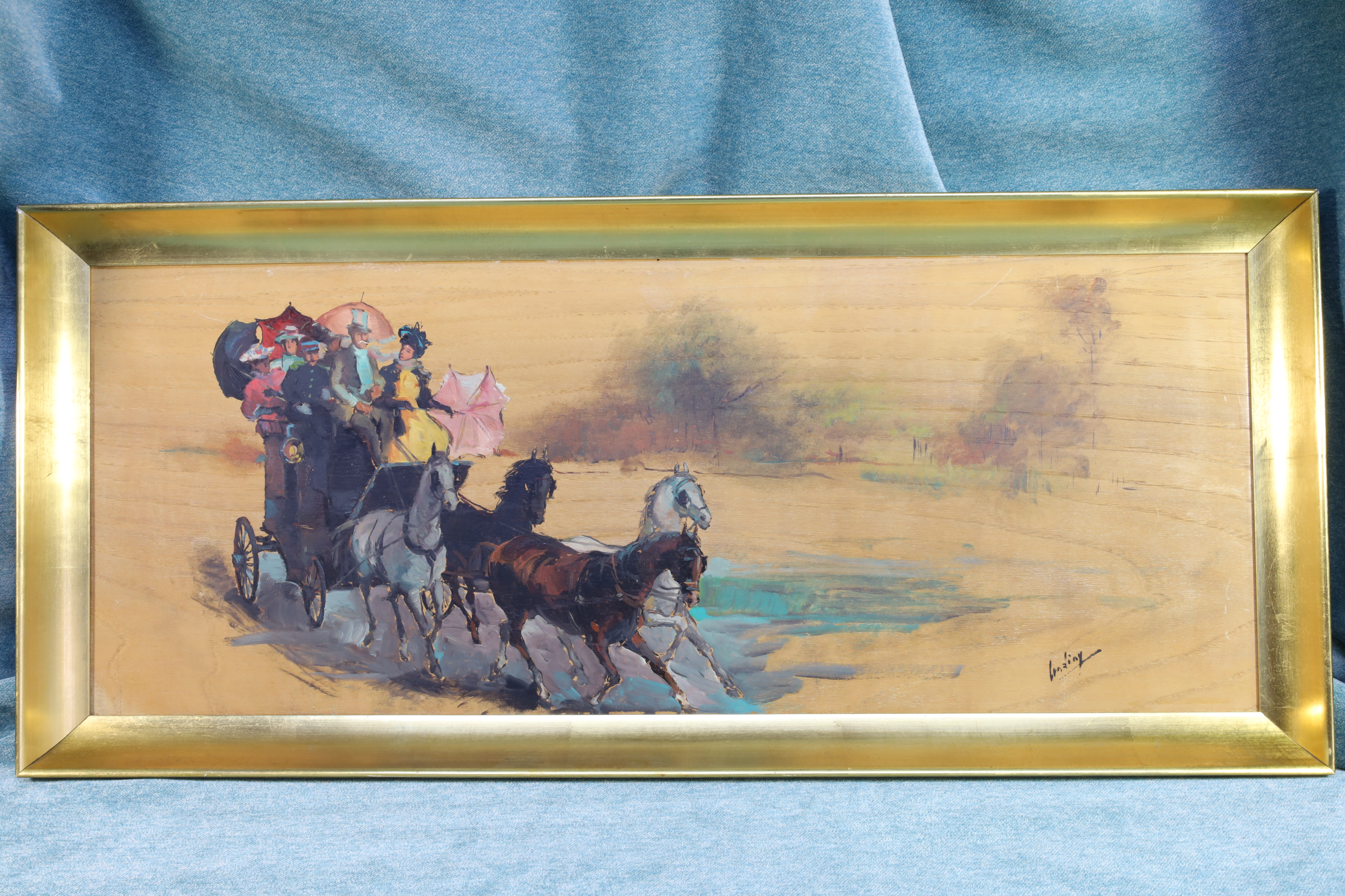 Antiguedades de ÓLEO SOBRE TABLA CARROZA DE ÉPOCA ORIGINAL 